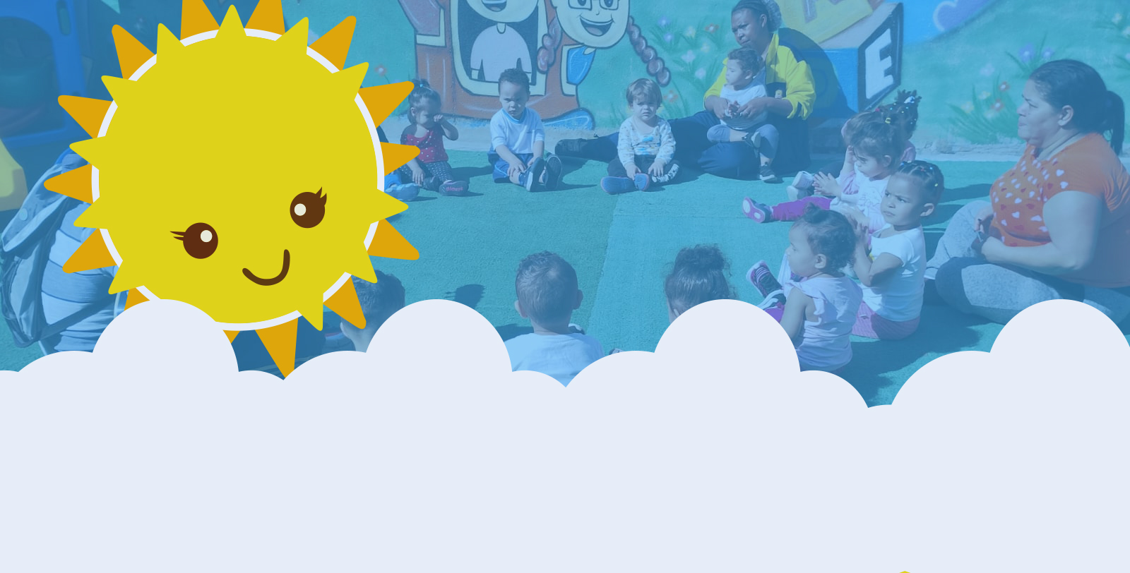 banner com crianças em uma roda com a professora